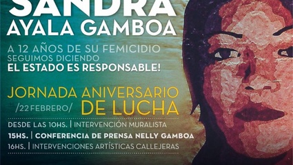 A 12 años del femicidio de Sandra Ayala Gamboa, convocan a una nueva jornada de lucha